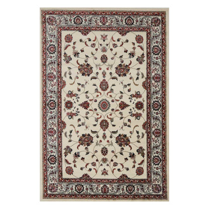 Full view of Classica cream floral rug 230 x 160 cm with burgundy border