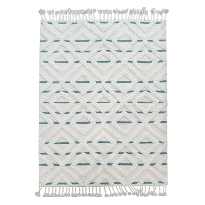 Cream blue geometric hand-tufted wool rug 230 x 160 cm full view