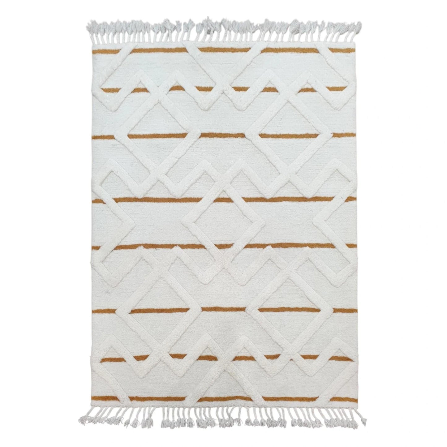 Cream mustard geometric hand-tufted wool rug 230 x 160 cm shown in full view