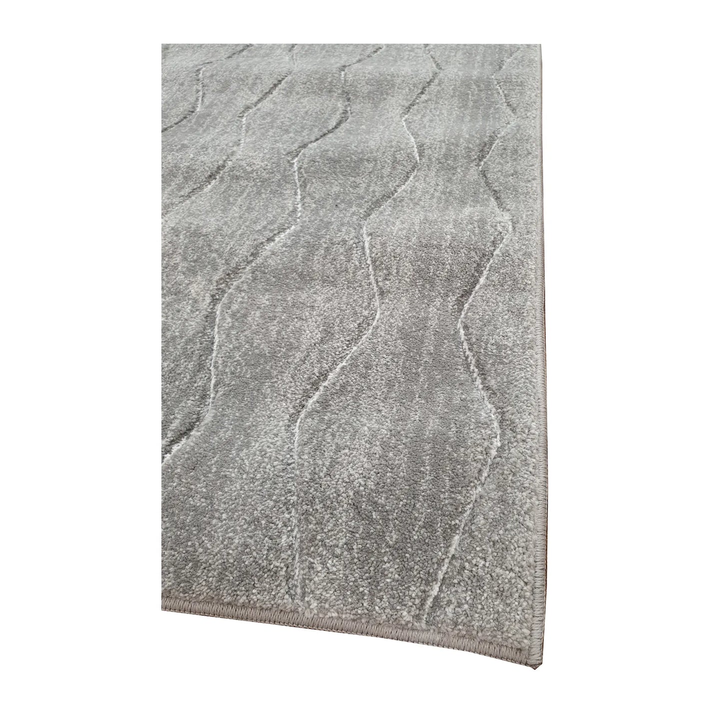 Edge detail of Denver Grey Abstract Runner Rug showing textured grey surface and abstract charcoal linework