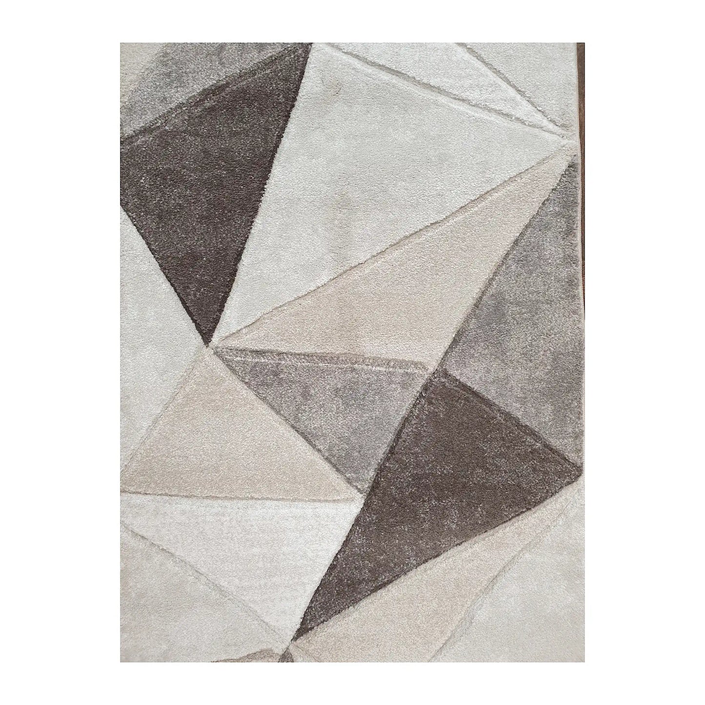 Close-up of Denver Grey Geometric Runner Rug showing ivory, grey and charcoal geometric triangle pattern