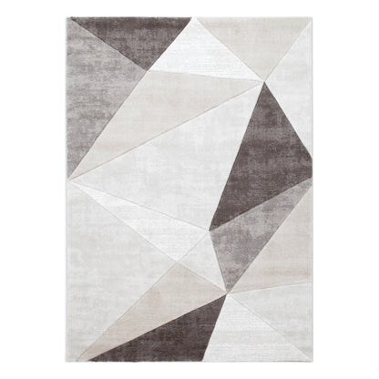 Full view of Denver ivory brown geometric modern rug with angular abstract design