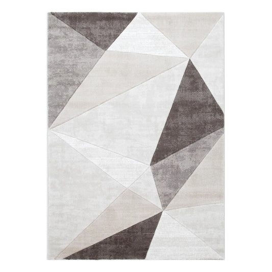 Full view of Denver ivory brown geometric modern rug with angular abstract design