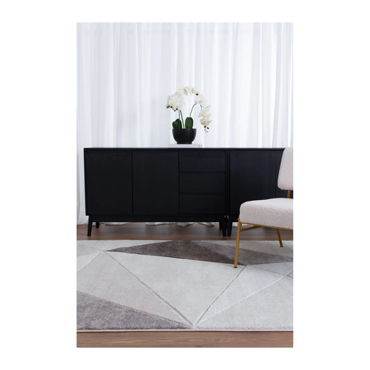 Denver ivory brown geometric modern rug styled in a contemporary interior