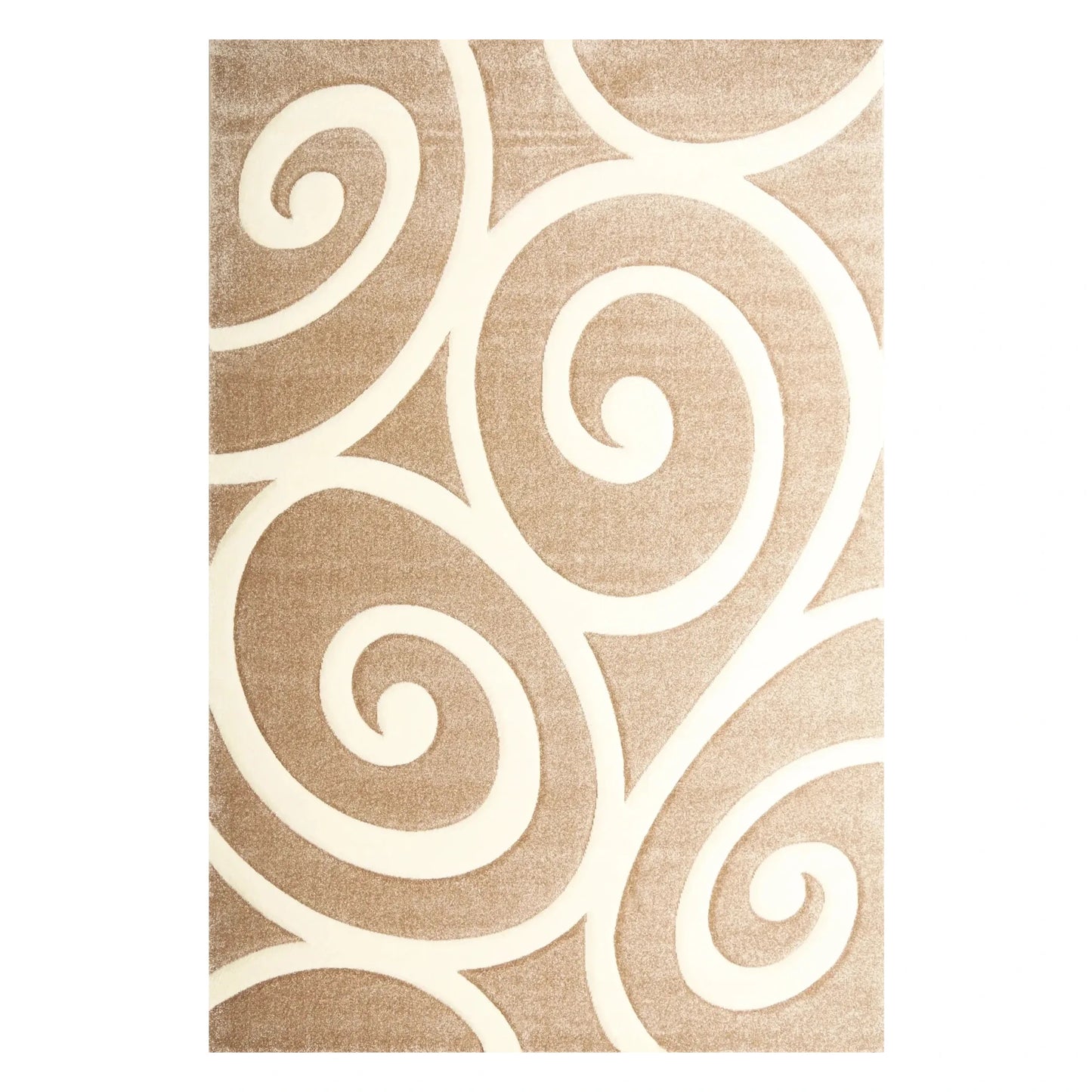Full view of Diamond beige swirl rug 230 x 160 cm with ivory scrollwork pattern