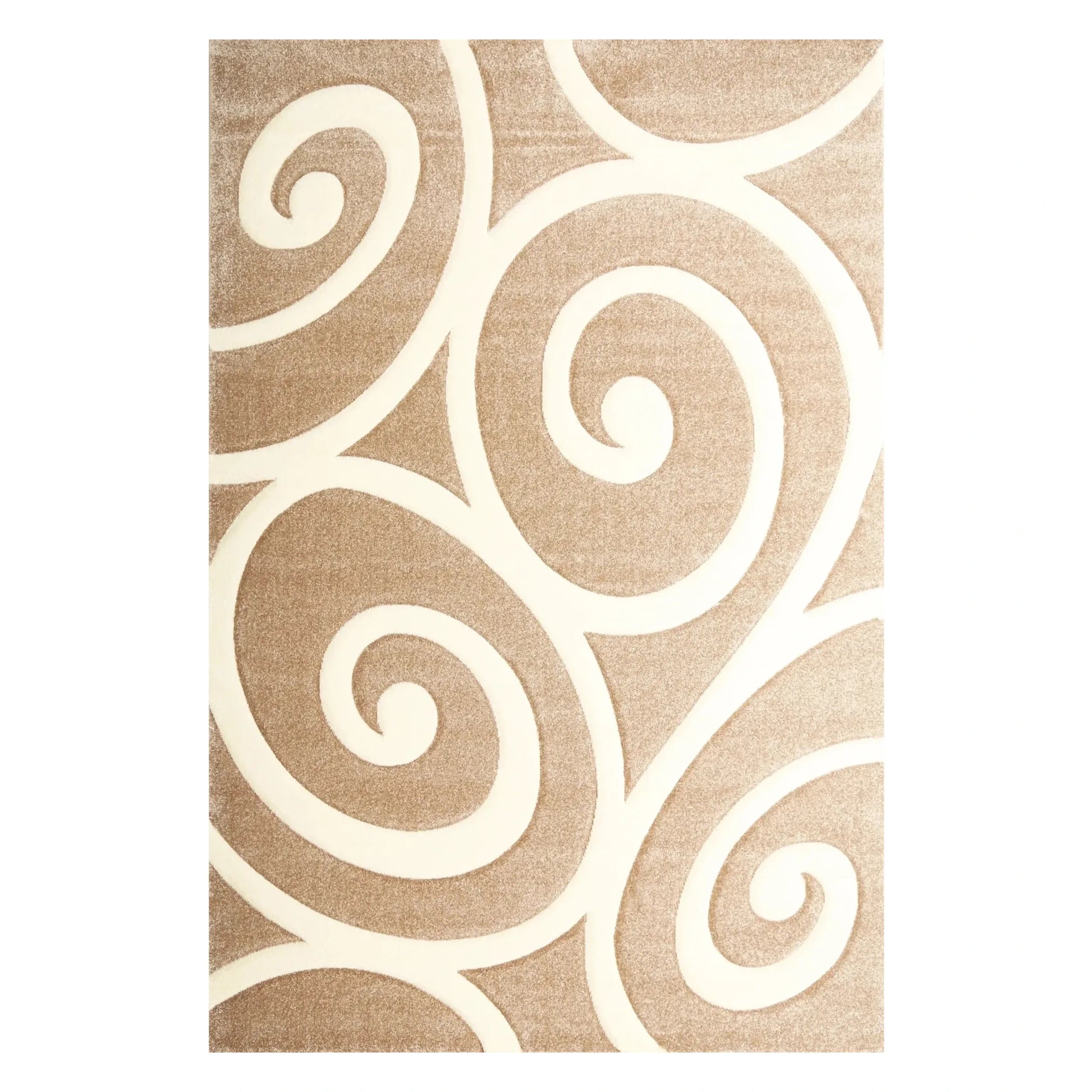 Full view of Diamond beige swirl rug 230 x 160 cm with ivory scrollwork pattern