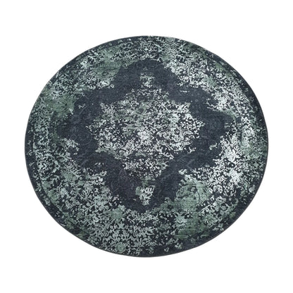 Full view of emerald round rug with vintage-style medallion pattern, 160 cm