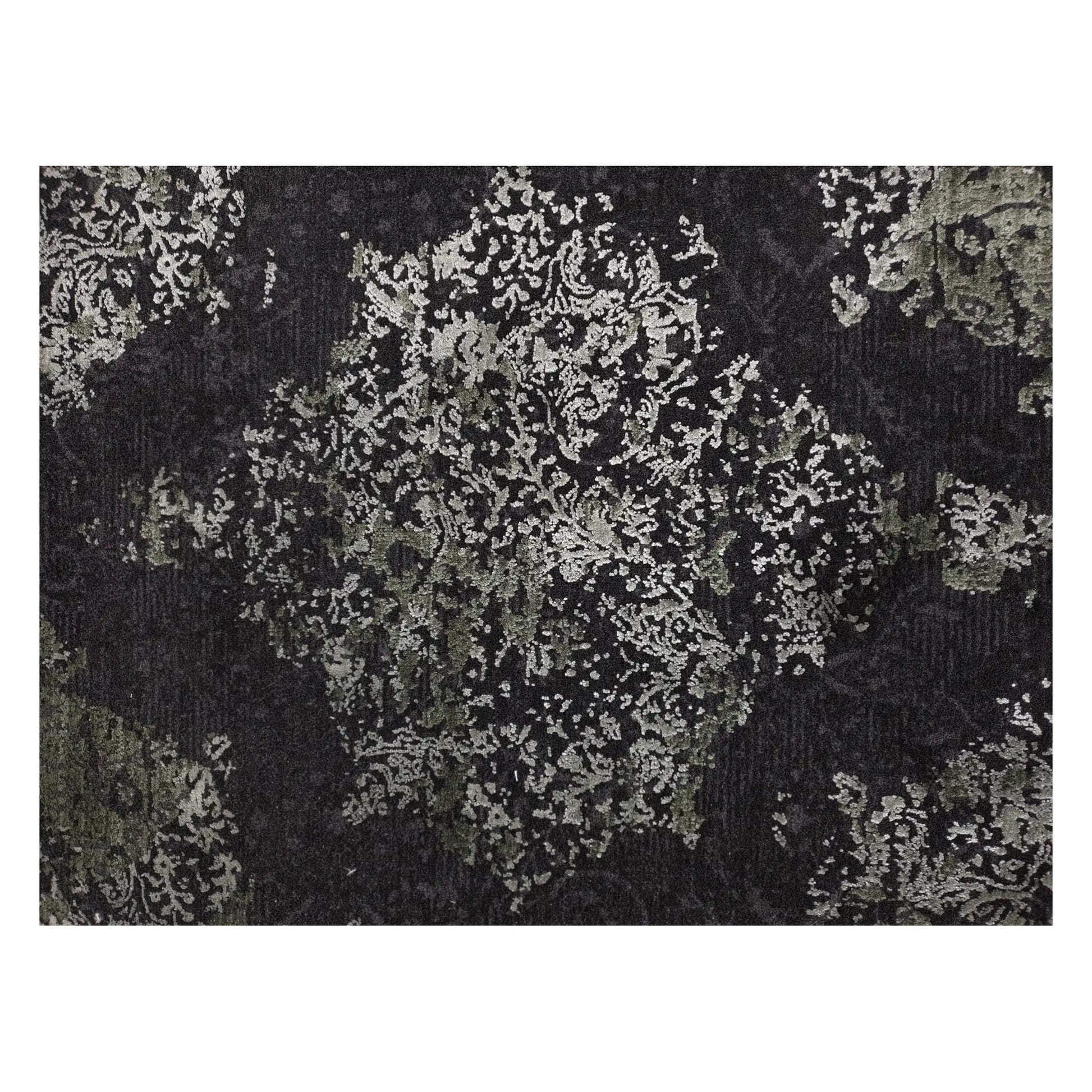 Close-up of round rug with emerald and charcoal vintage-style medallion pattern, 160 cm