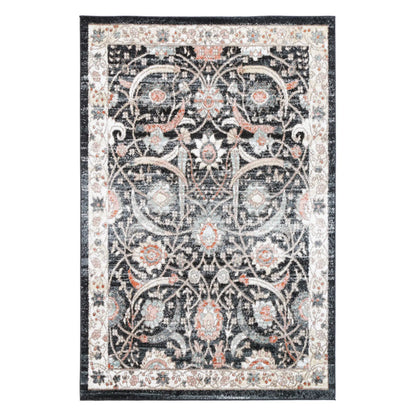 Full view of Estate Charcoal traditional rug with ornate medallion pattern and charcoal grey border, 290 x 200 cm