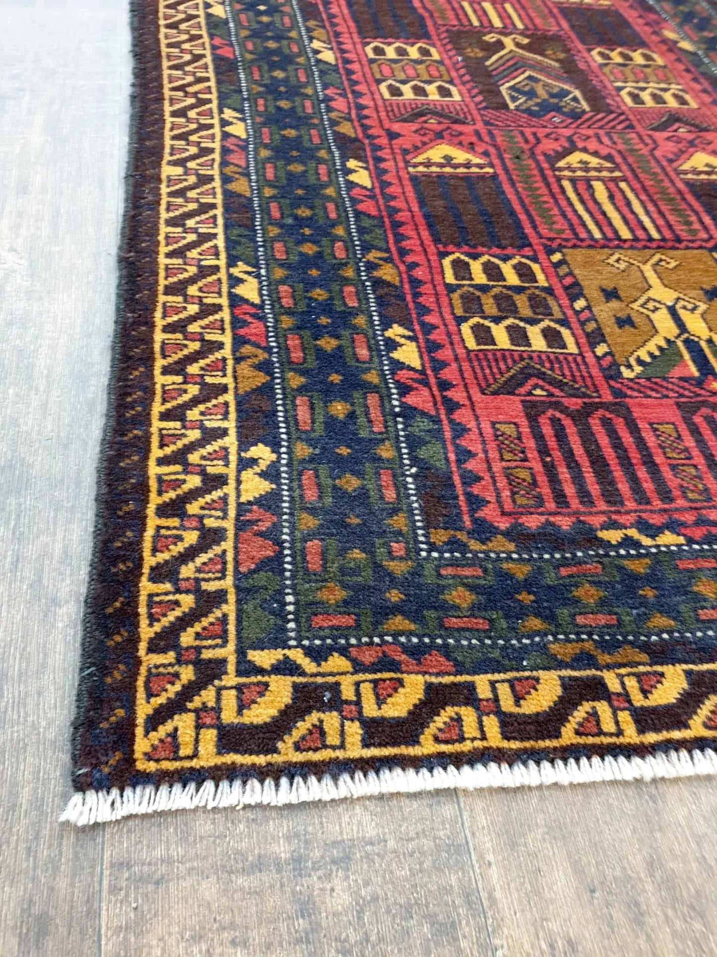 Fine Baluchi hand-knotted wool rug border detail
