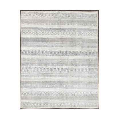 Grey ivory geometric stripe cotton rug 170 x 120 cm shown in full view