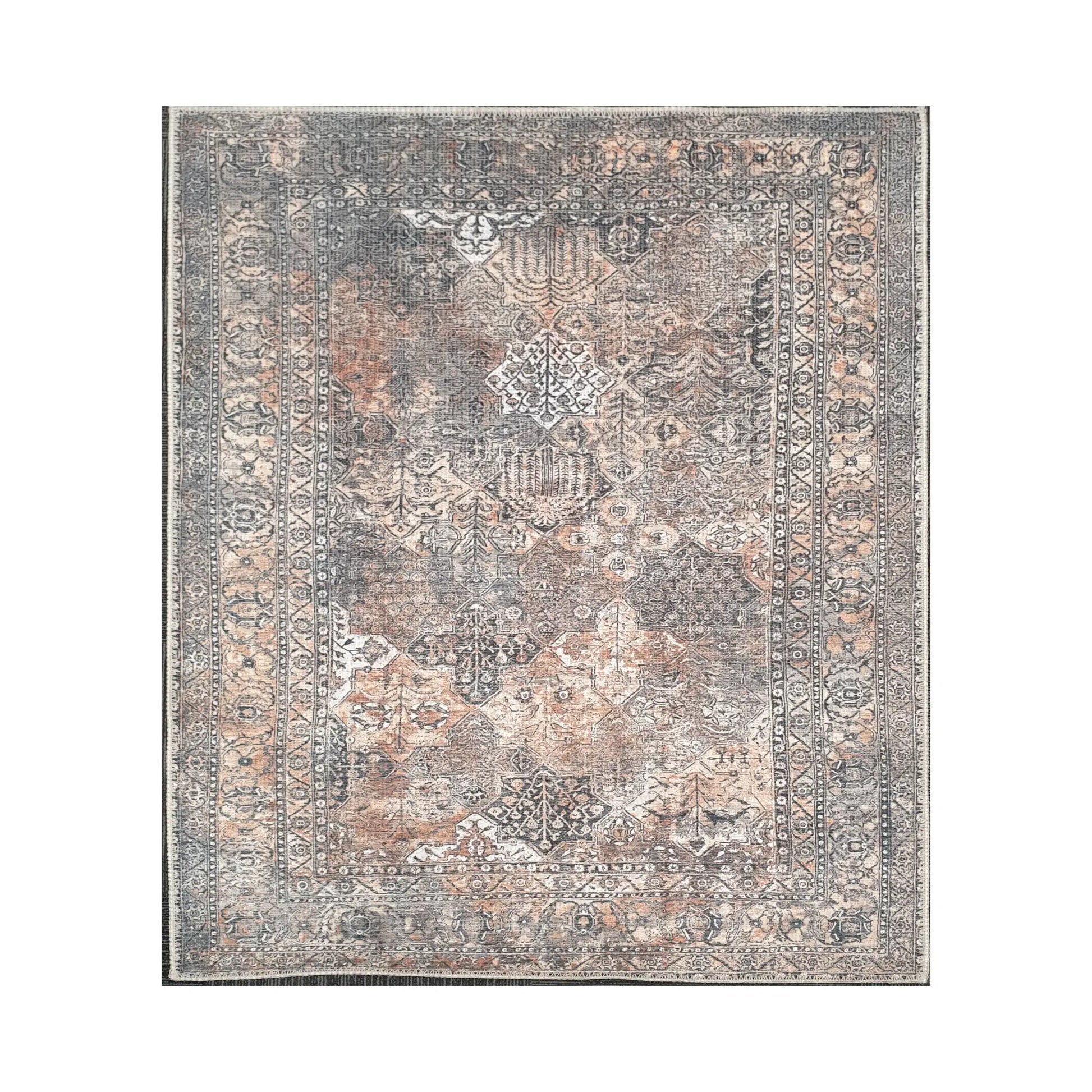 Grey rust medallion cotton rug 170 x 120 cm shown in full view