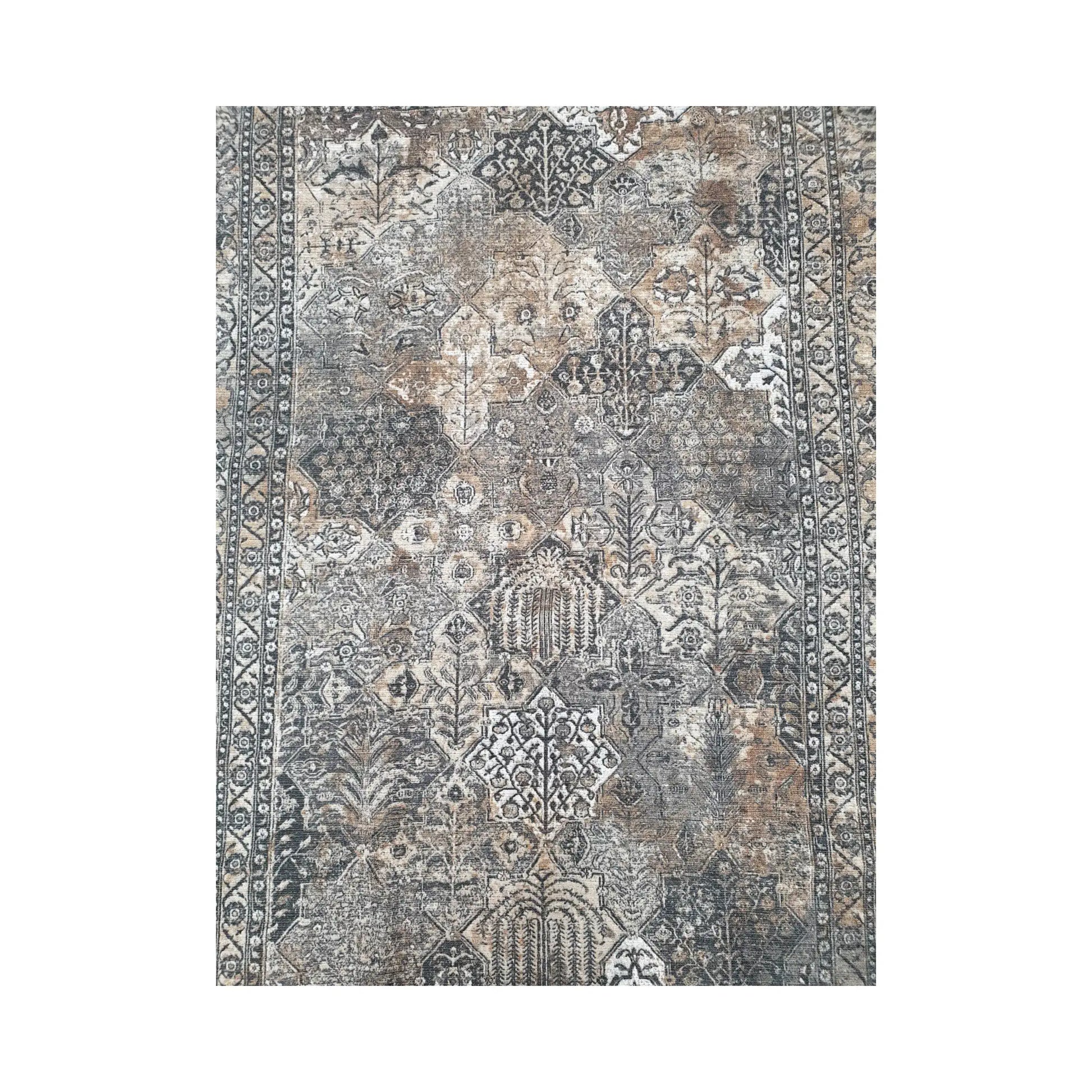 Grey silver medallion cotton rug 170 x 120 cm shown in front full view