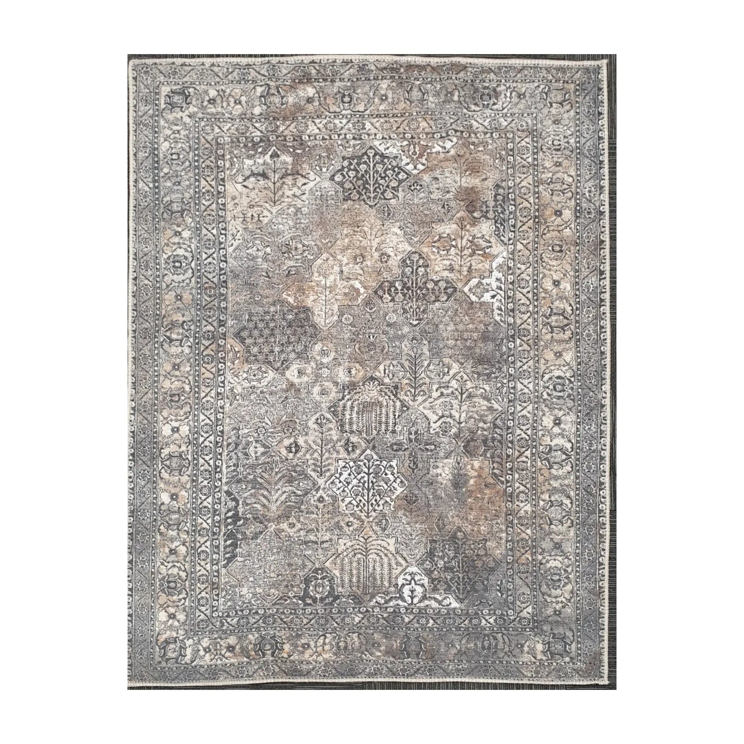 Grey silver medallion cotton rug 170 x 120 cm shown in full view