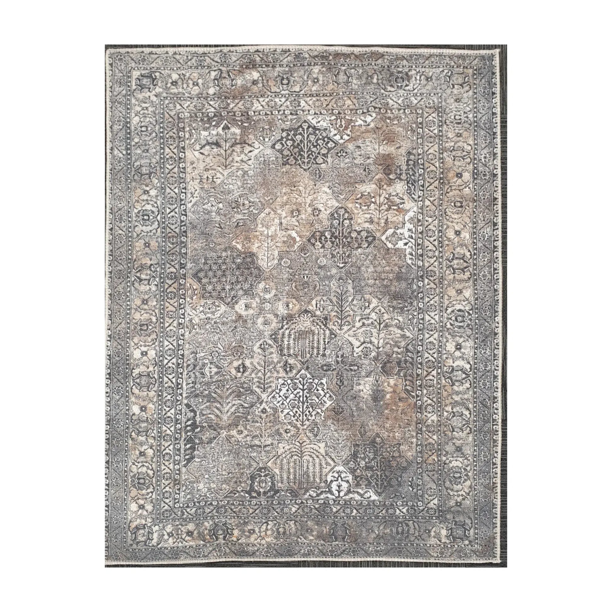Grey silver medallion cotton rug 170 x 120 cm shown in full view