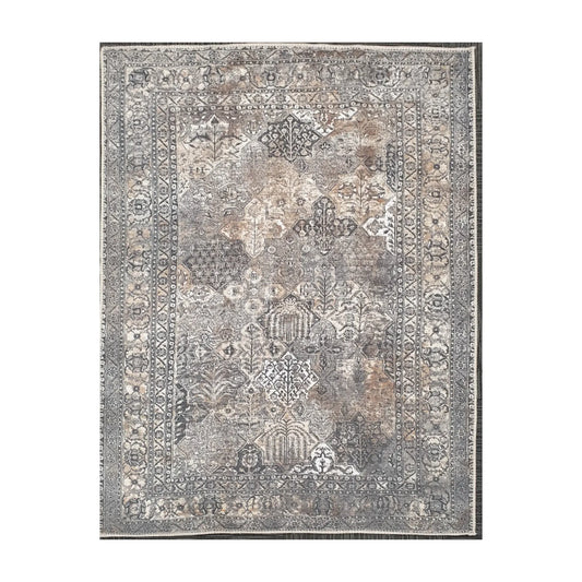 Grey silver medallion cotton rug 170 x 120 cm shown in full view