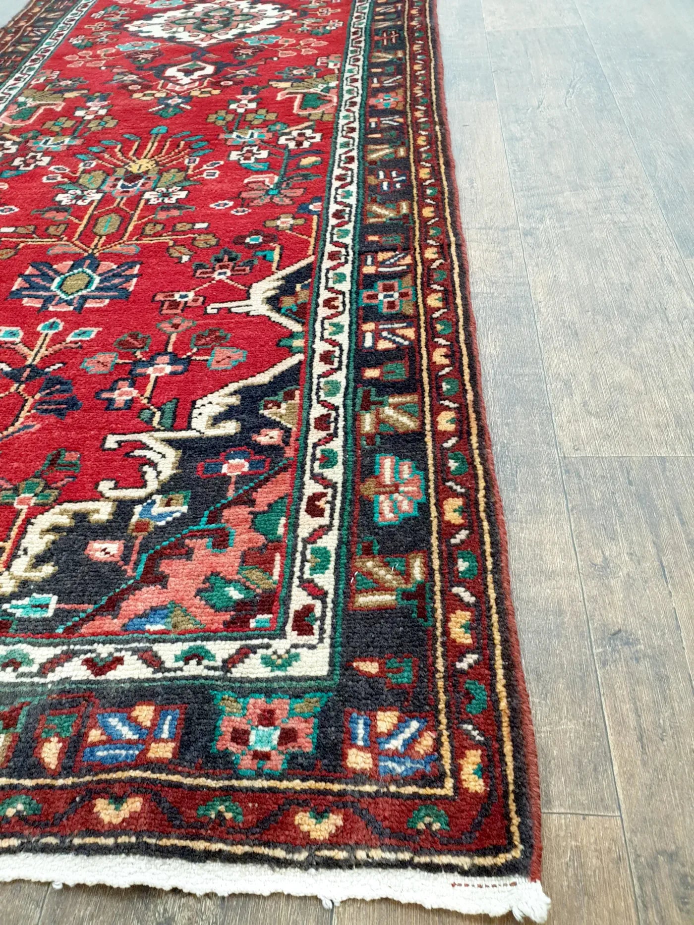 Hamadan runner rug 295 x 86 cm border detail intricate motifs