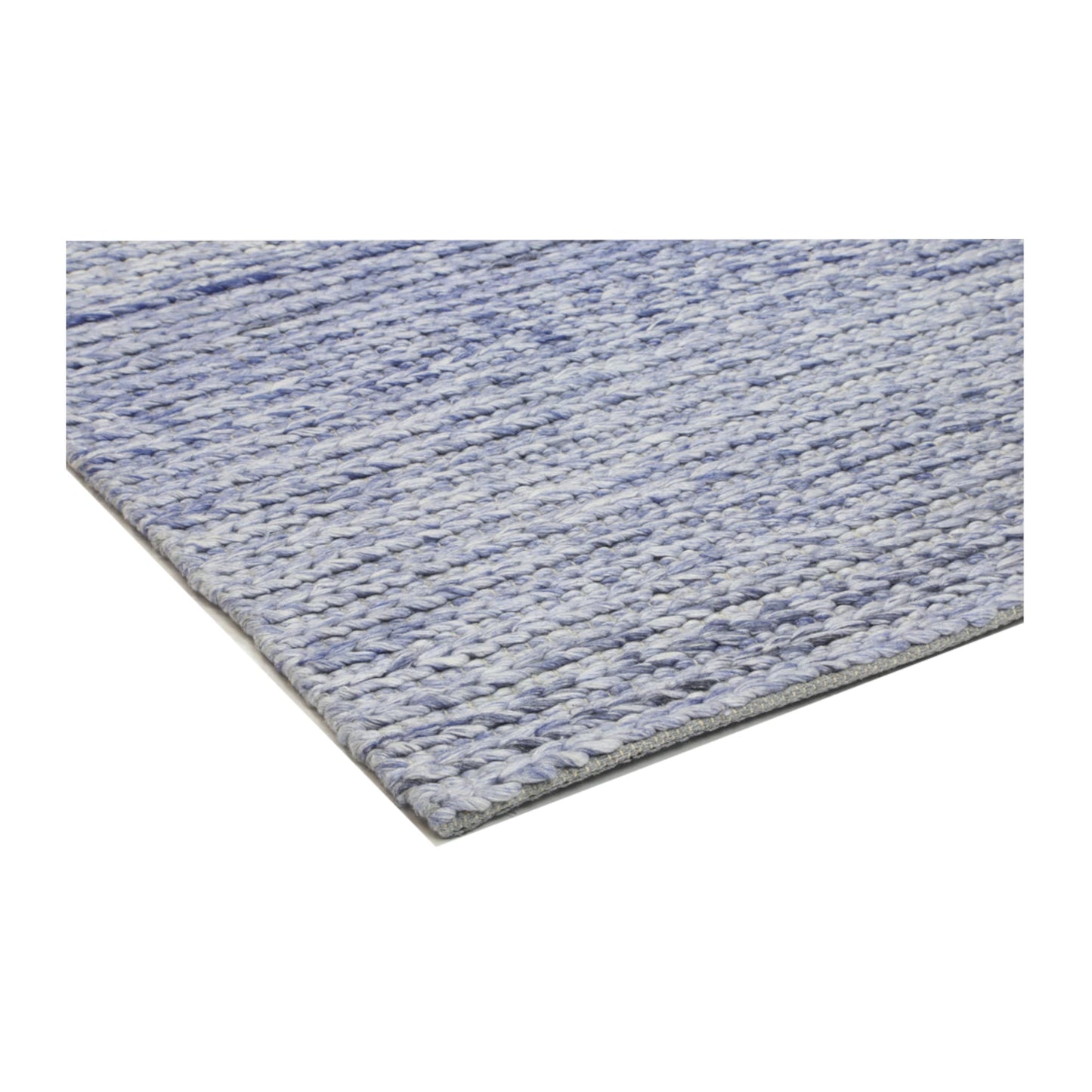 Corner detail of Harlow blue wool rug showing tonal texture