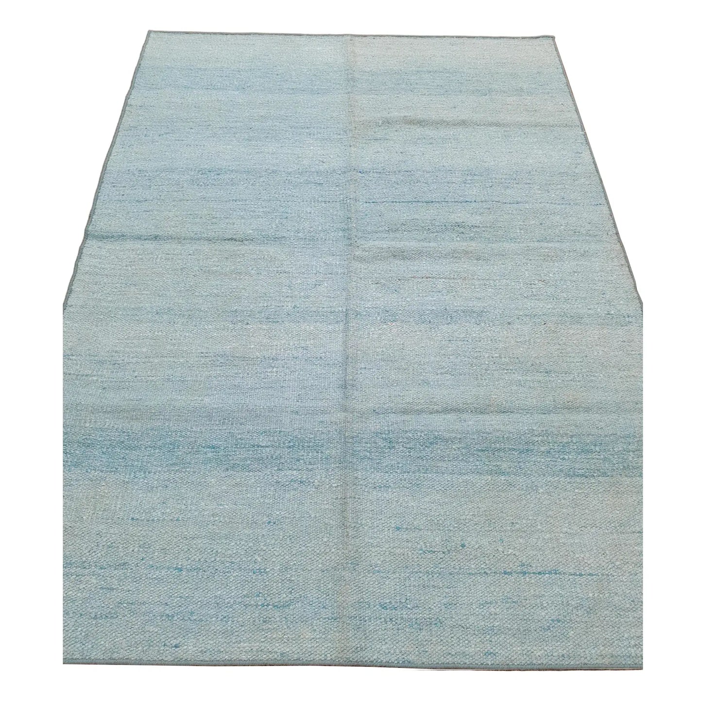 Indian Dhurrie rug 232 x 163 cm full view with light blue and off-white softly variegated field