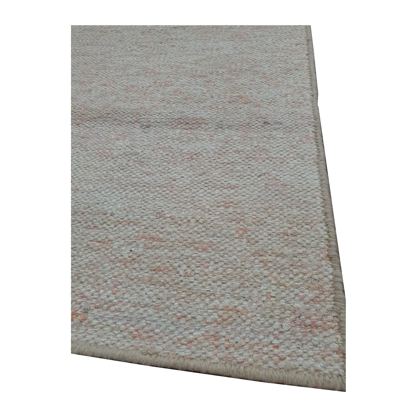 Edge detail of Indian Dhurrie runner showing off-white flatweave texture with subtle pale peach variation