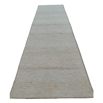 Indian Dhurrie runner rug 300 x 80 cm full view with off-white ground and pale peach woven flecks