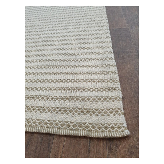 Angled edge detail of Indian Dhurrie showing limestone woven pattern and flatweave texture, 290 x 200 cm