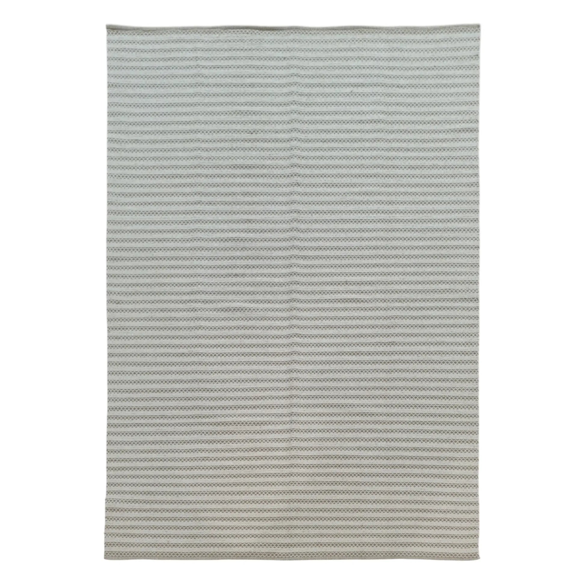 Full view of Indian Dhurrie rug in limestone with subtle AB-10 linear pattern, 290 x 200 cm