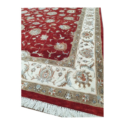 Corner and fringe detail of Indian Ziegler rug with ivory floral border, 300 x 198 cm
