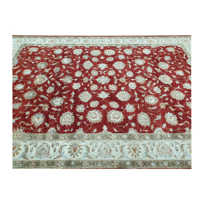 End-border detail of Indian Ziegler rug with red field and pale floral border, 300 x 198 cm