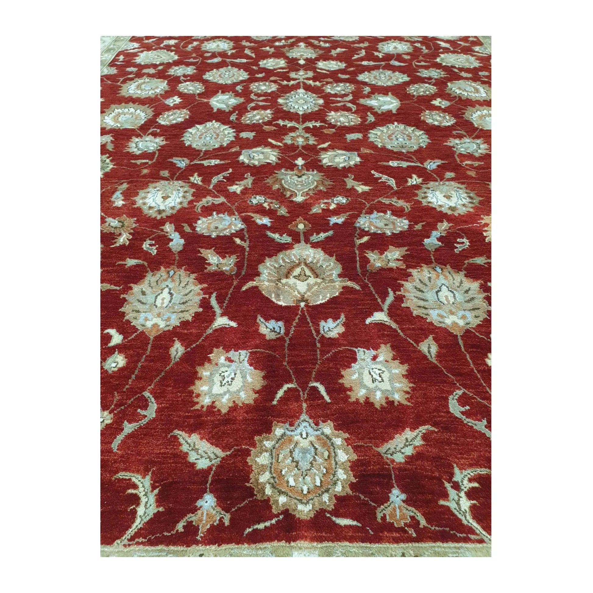 Field detail of Indian Ziegler rug with red background and floral motifs, 300 x 198 cm
