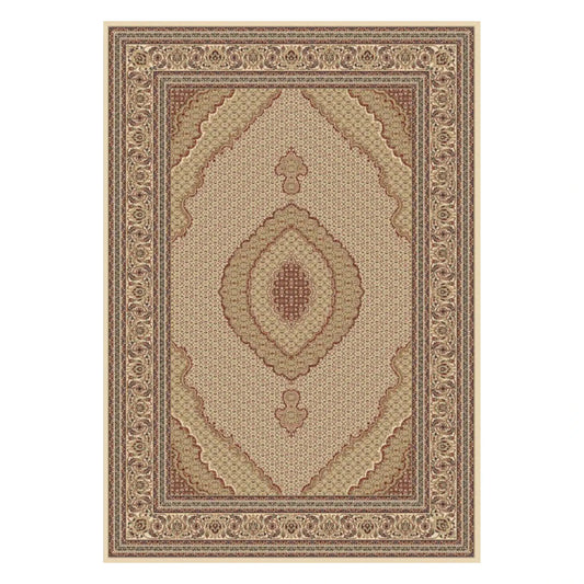 Full view of Isfahan 10828 Beige traditional rug with central medallion, beige field and ornate border, 290 x 200 cm