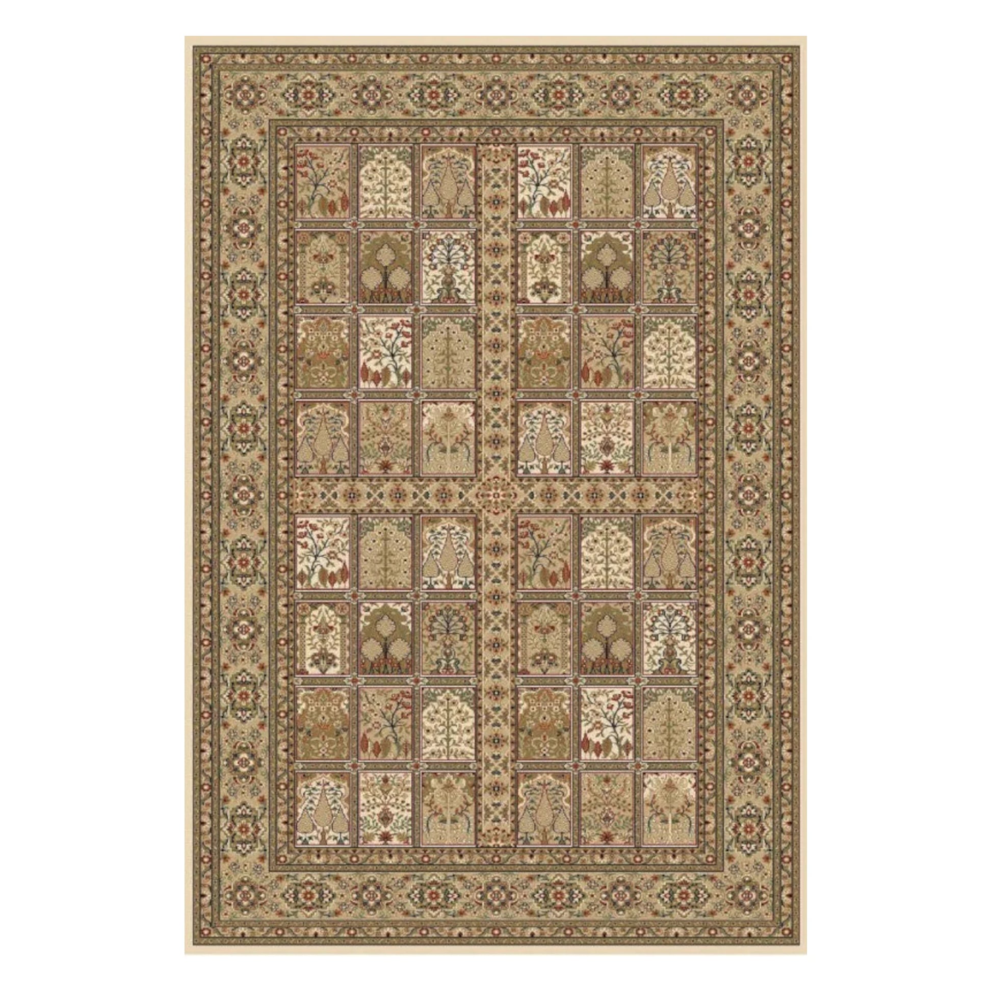 Full view of Isfahan Premium Cream Panel rug with traditional panel pattern, cream field and ornamental border, 290 x 200 cm