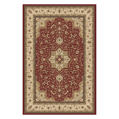 Full view of Isfahan Traditional Designer Red Medallion rug with red field, ornate central medallion and cream border, 290 x 200 cm