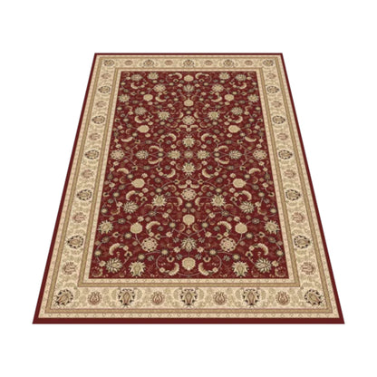 Angled view of Isfahan Traditional Designer Red rug showing red field, beige border and ornamental pattern, 290 x 200 cm