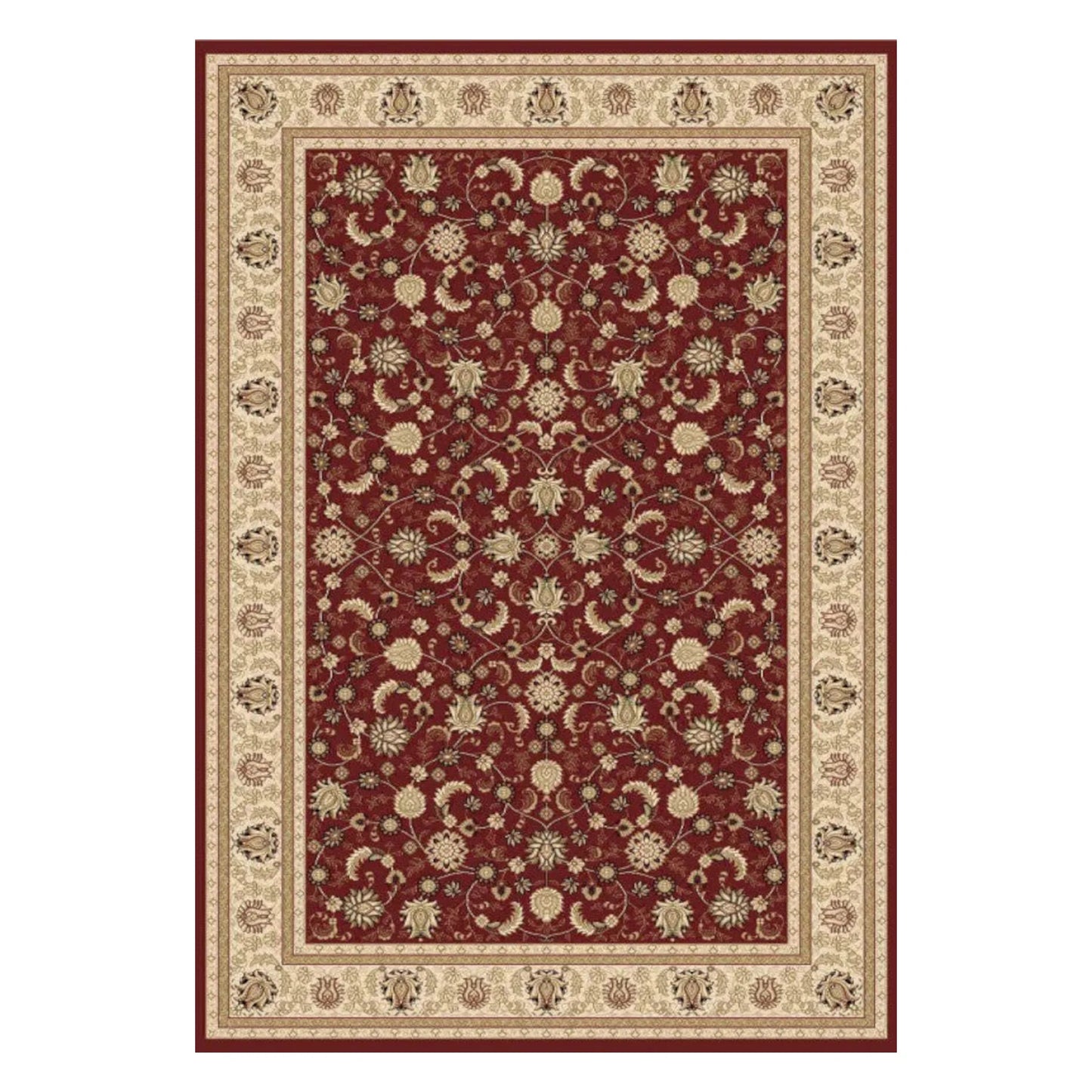 Full view of Isfahan Traditional Designer Red rug with central medallion, red field and ornate border, 290 x 200 cm