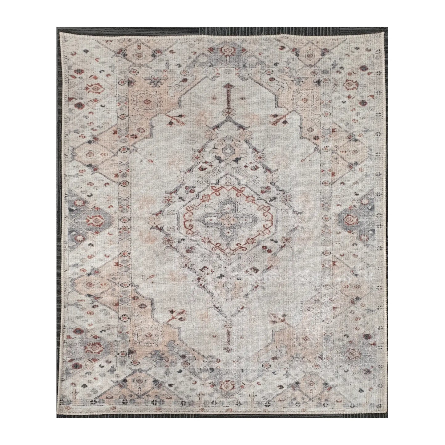 Ivory blush medallion cotton rug 170 x 120 cm shown in full view