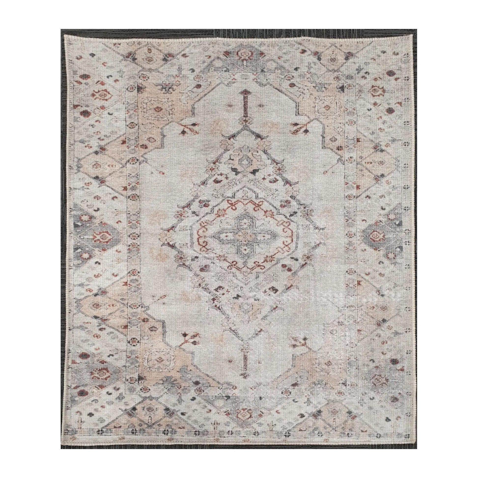 Ivory blush medallion cotton rug 170 x 120 cm shown in full view