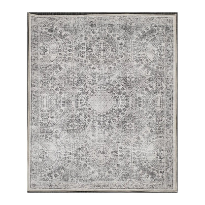 Ivory grey floral medallion cotton rug 170 x 120 cm shown in full view
