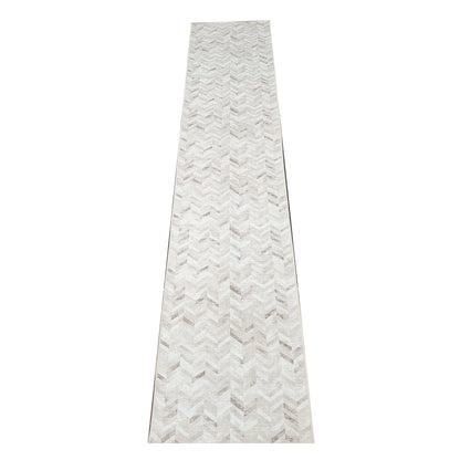Ivory grey herringbone cotton runner rug 400 x 80 cm shown in full view
