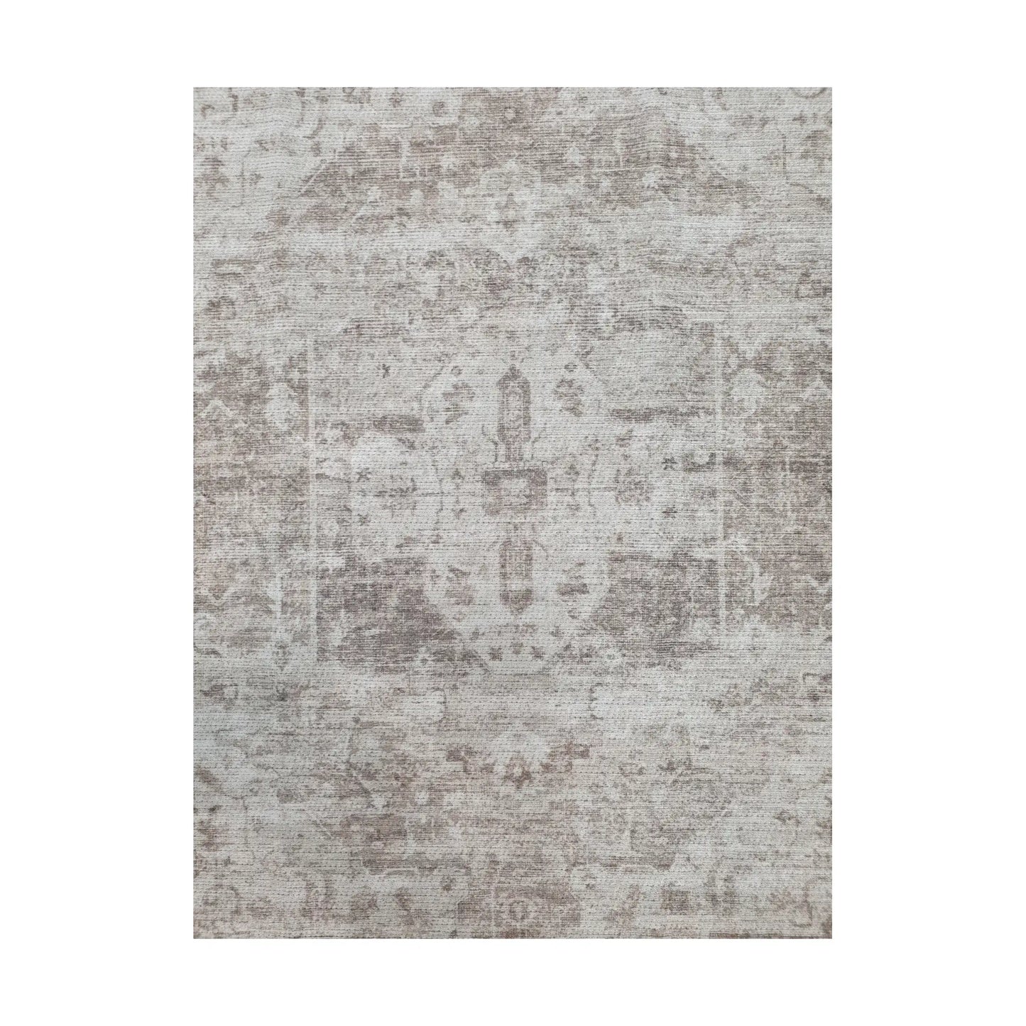 Close-up of ivory grey cotton rug vintage-style ornamental pattern detail