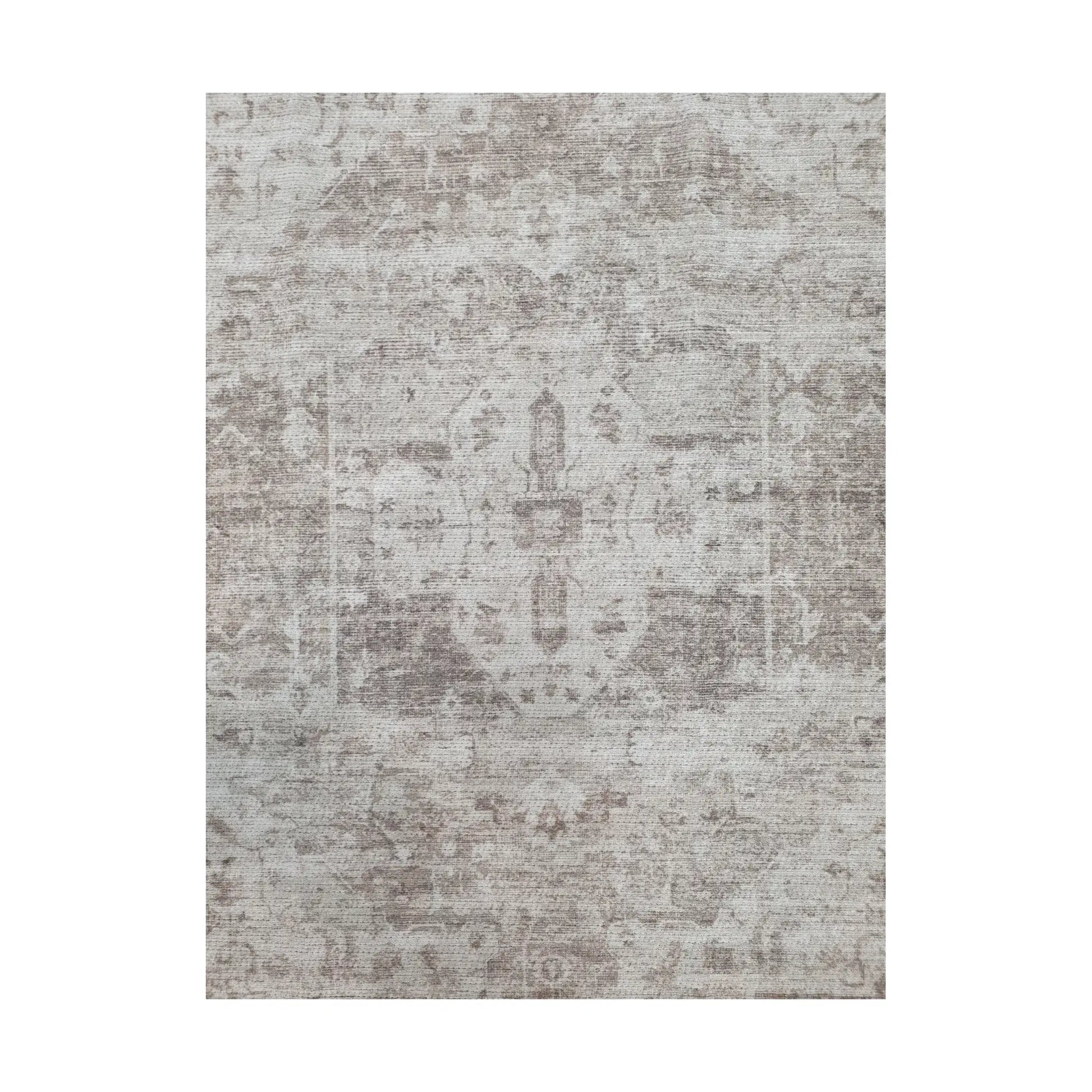 Close-up of ivory grey cotton rug vintage-style ornamental pattern detail