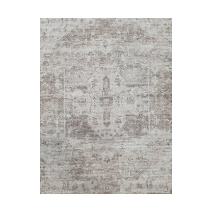 Close-up of ivory grey cotton rug vintage-style ornamental pattern detail