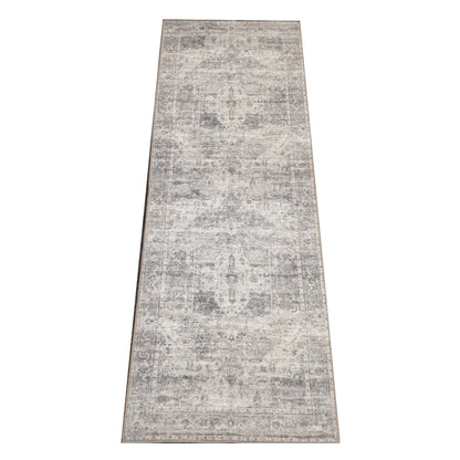 Ivory grey vintage-style cotton runner rug 230 x 80 cm shown in full view