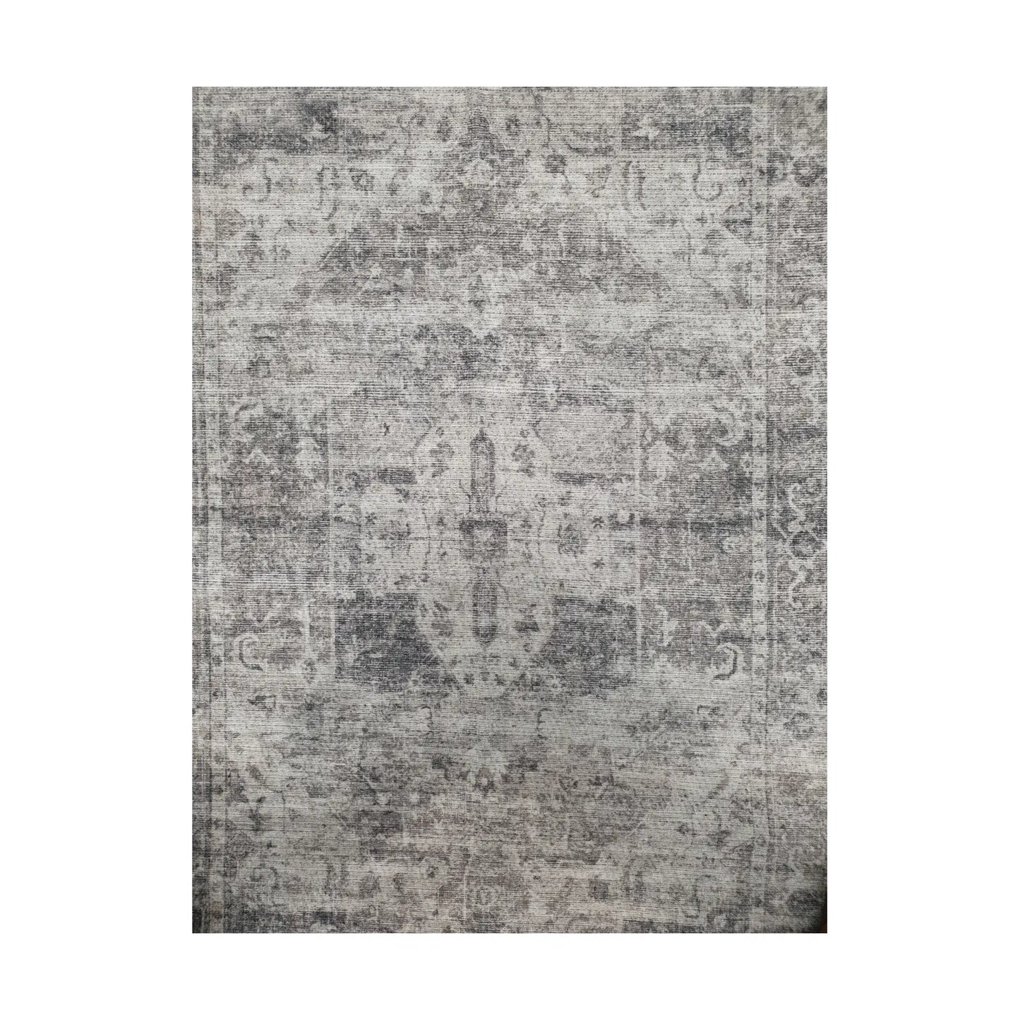Close-up of ivory grey cotton runner rug vintage-style ornamental pattern
