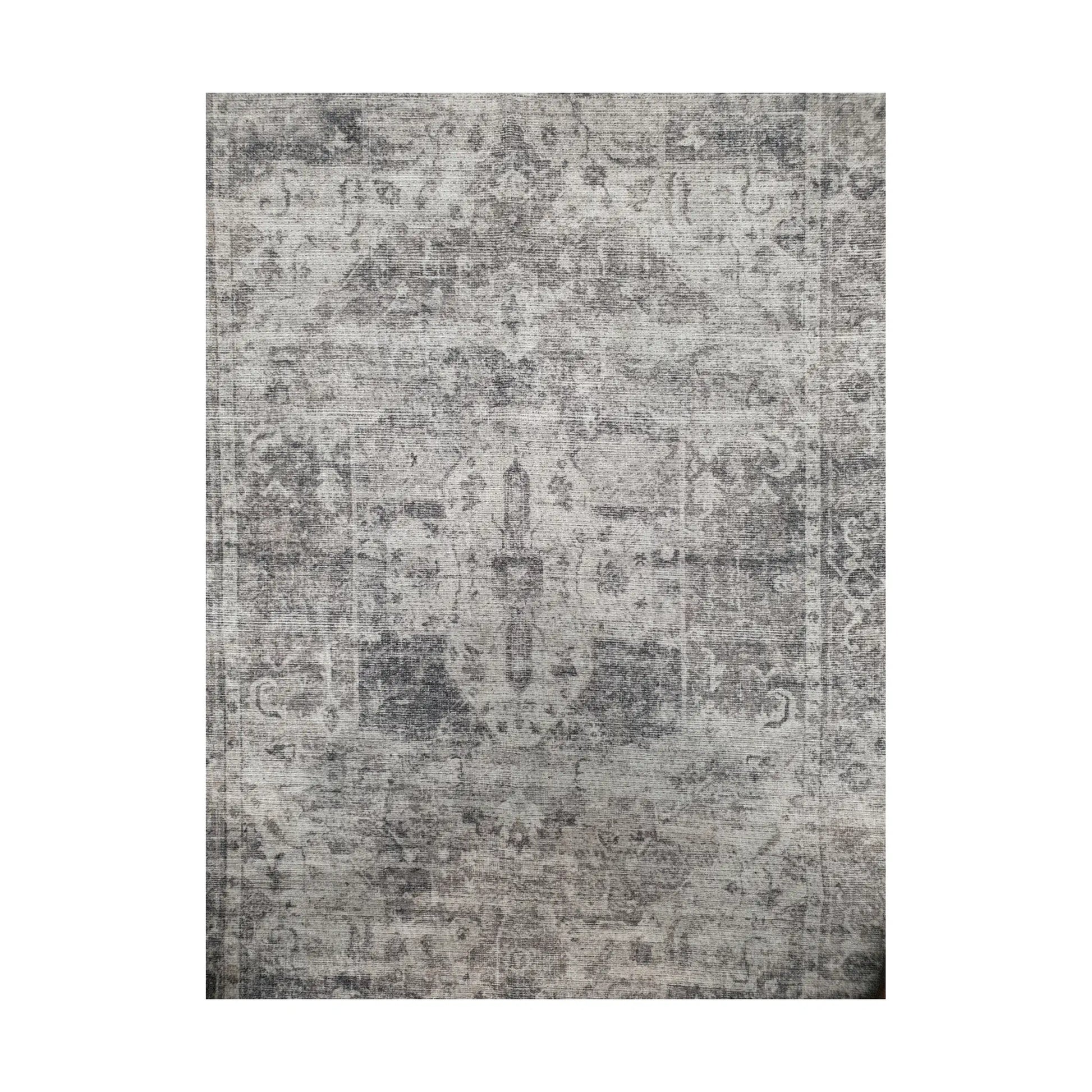 Close-up of ivory grey cotton runner rug vintage-style ornamental pattern