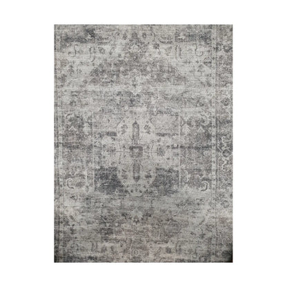Close-up of ivory grey cotton runner rug vintage-style ornamental pattern