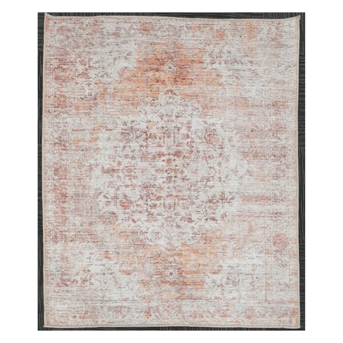 Ivory rust abstract cotton rug 170 x 120 cm shown in full view