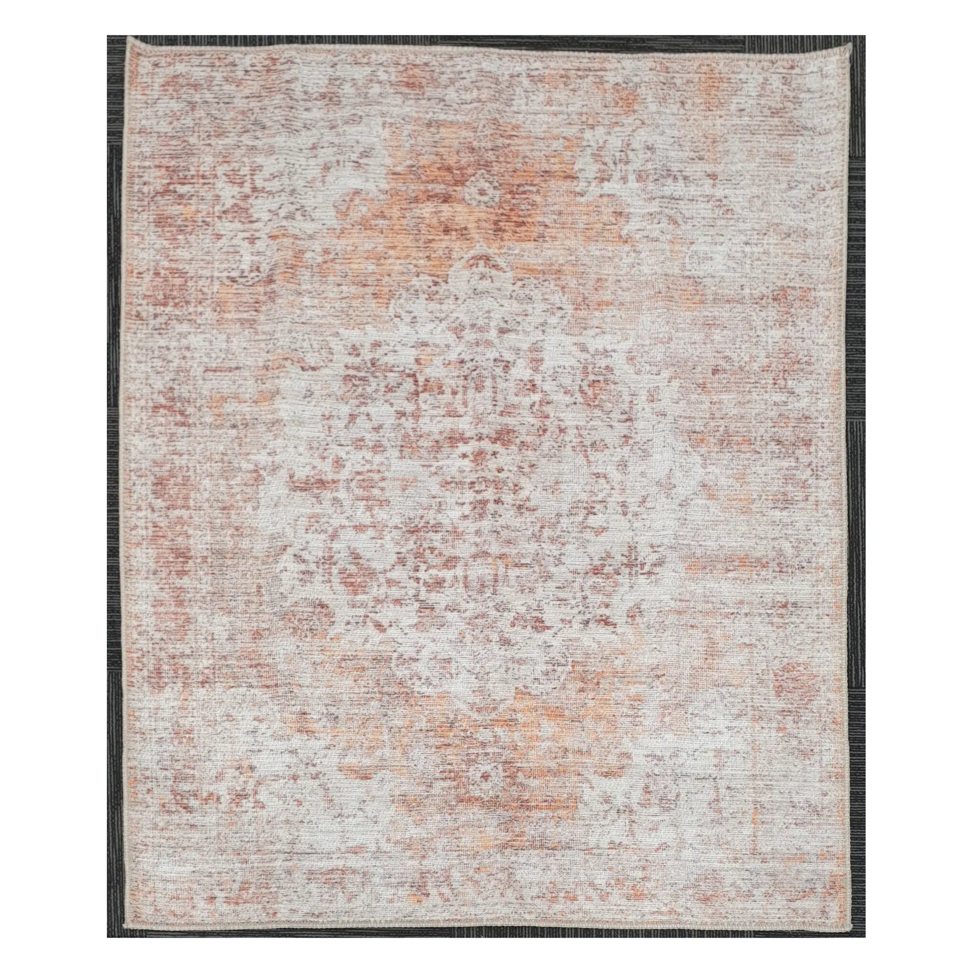 Ivory rust abstract cotton rug 170 x 120 cm shown in full view
