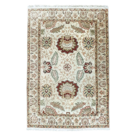 Ivory rust Ziegler hand-knotted wool rug 178 x 130 cm shown in straightened full view with floral medallion design