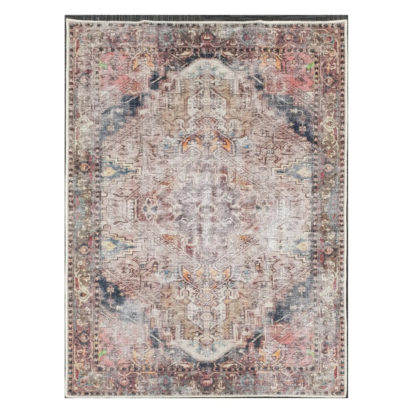 Ivory teal rust medallion cotton rug 170 x 120 cm shown in full view